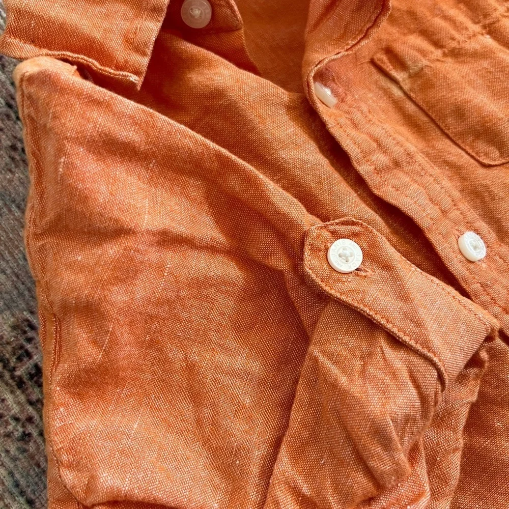Janie and Jack Orange Button Down Shirt Linen